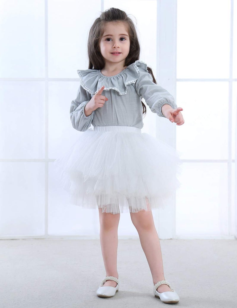Tutu.kk Girl's 6-Layered Tutu Skirt Ballet Fluffy Tulle Little Princess Dancing Petticoat Ballerina Skirt White S - Image 2